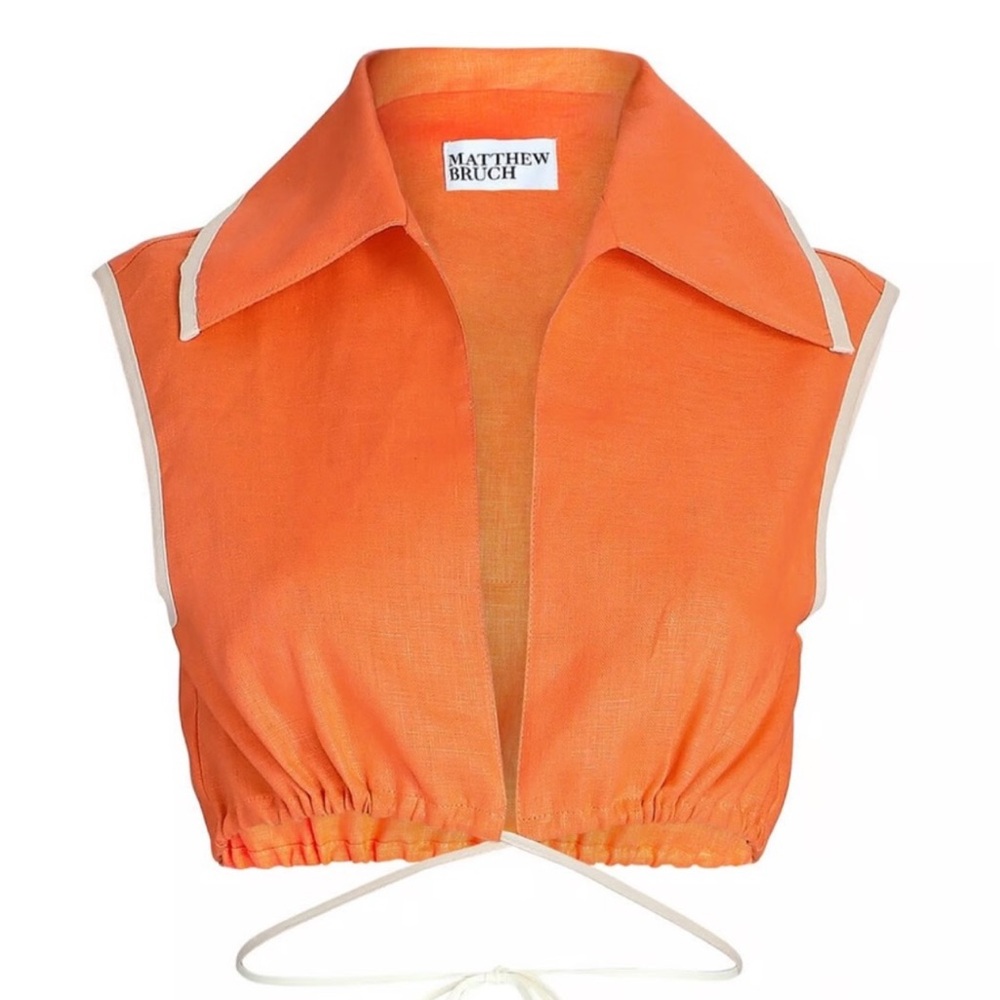 Matthew Bruch Tie Waist Linen Crop Top Size 4 Minimalist Coastal Chic